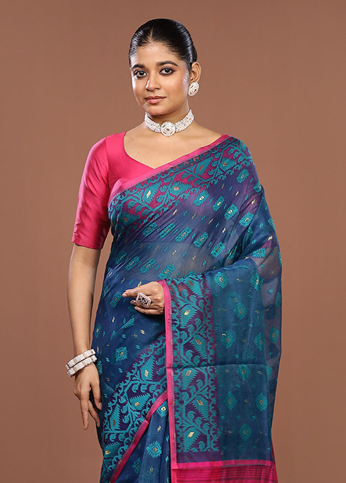 Purple Jamdani Cotton Saree Without Blouse Piece