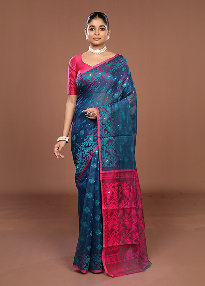 Purple Jamdani Cotton Saree Without Blouse Piece
