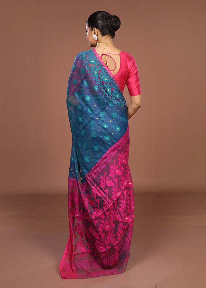 Purple Jamdani Cotton Saree Without Blouse Piece