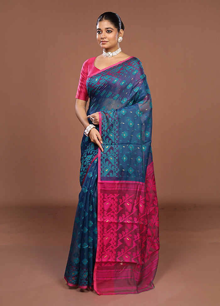 Purple Jamdani Cotton Saree Without Blouse Piece