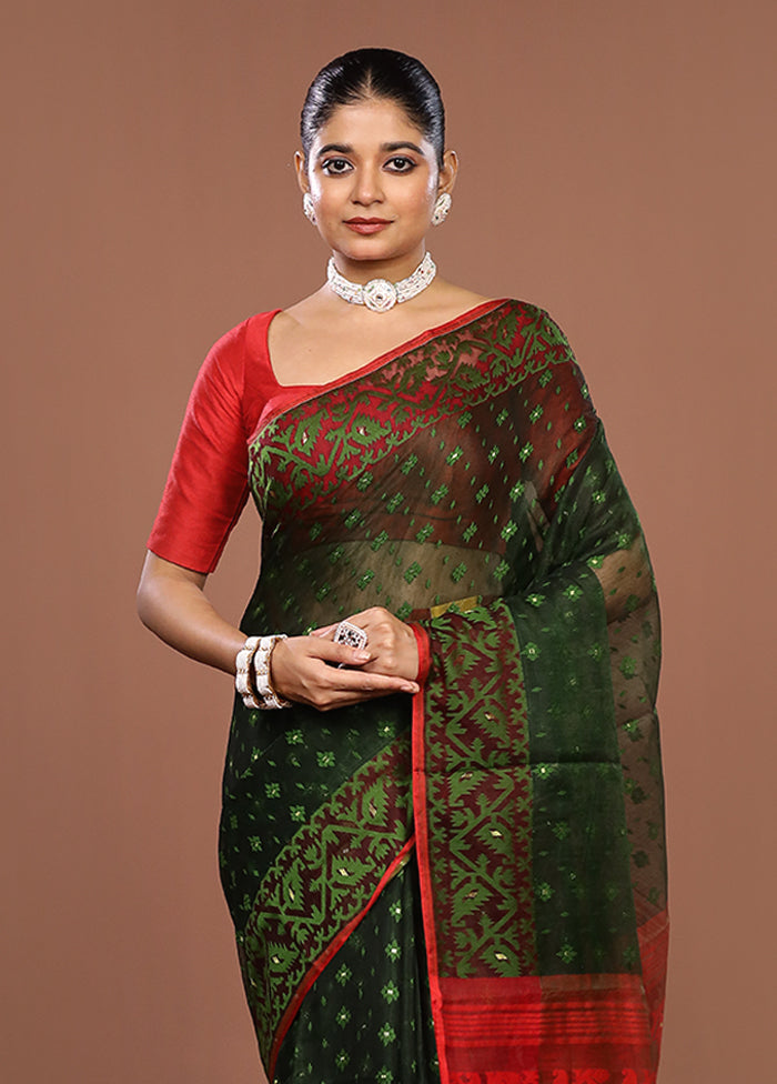 Green Jamdani Cotton Saree Without Blouse Piece