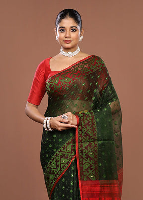 Green Jamdani Cotton Saree Without Blouse Piece