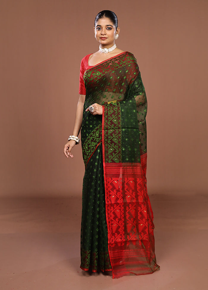 Green Jamdani Cotton Saree Without Blouse Piece