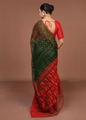 Green Jamdani Cotton Saree Without Blouse Piece