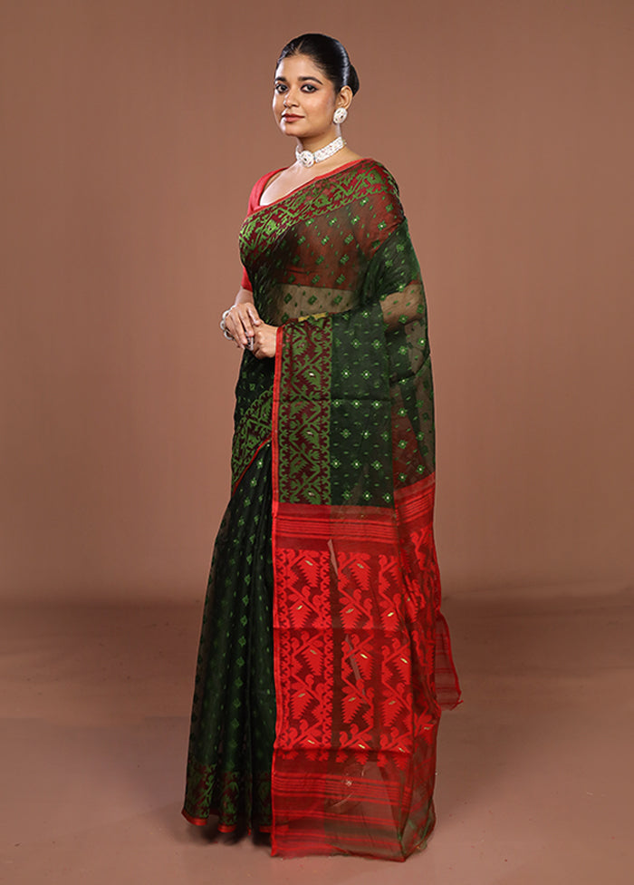 Green Jamdani Cotton Saree Without Blouse Piece