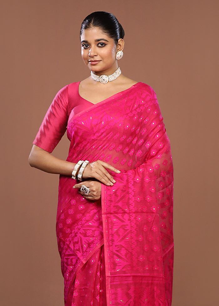 Pink Jamdani Cotton Saree Without Blouse Piece