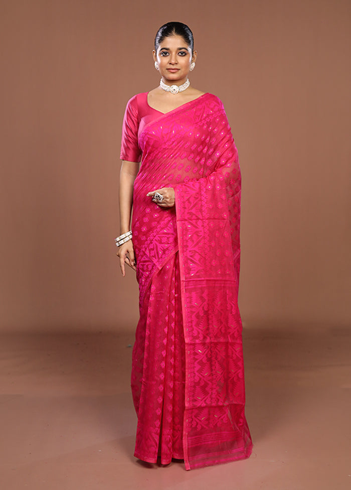 Pink Jamdani Cotton Saree Without Blouse Piece