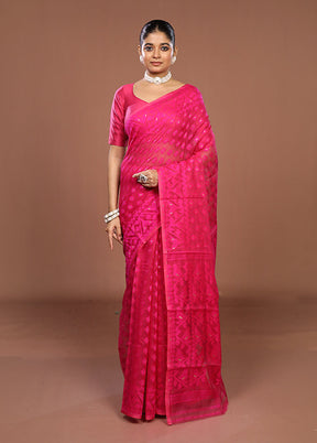 Pink Jamdani Cotton Saree Without Blouse Piece