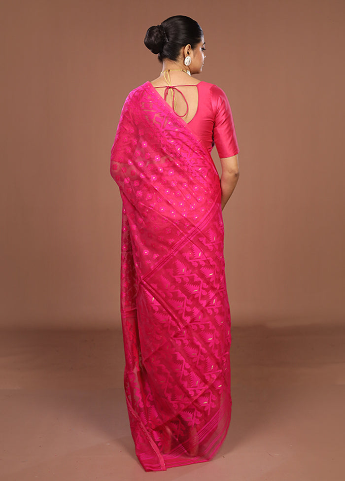 Pink Jamdani Cotton Saree Without Blouse Piece