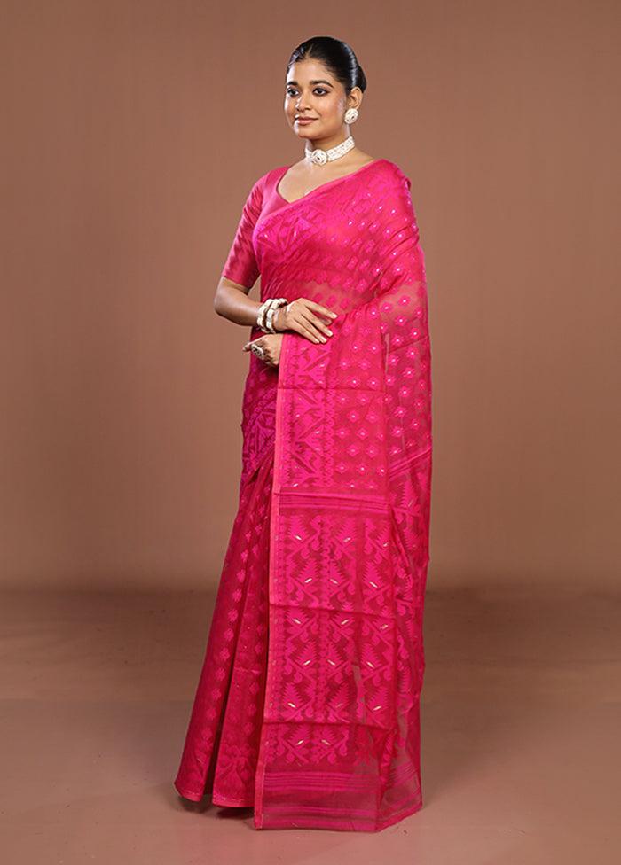 Pink Jamdani Cotton Saree Without Blouse Piece