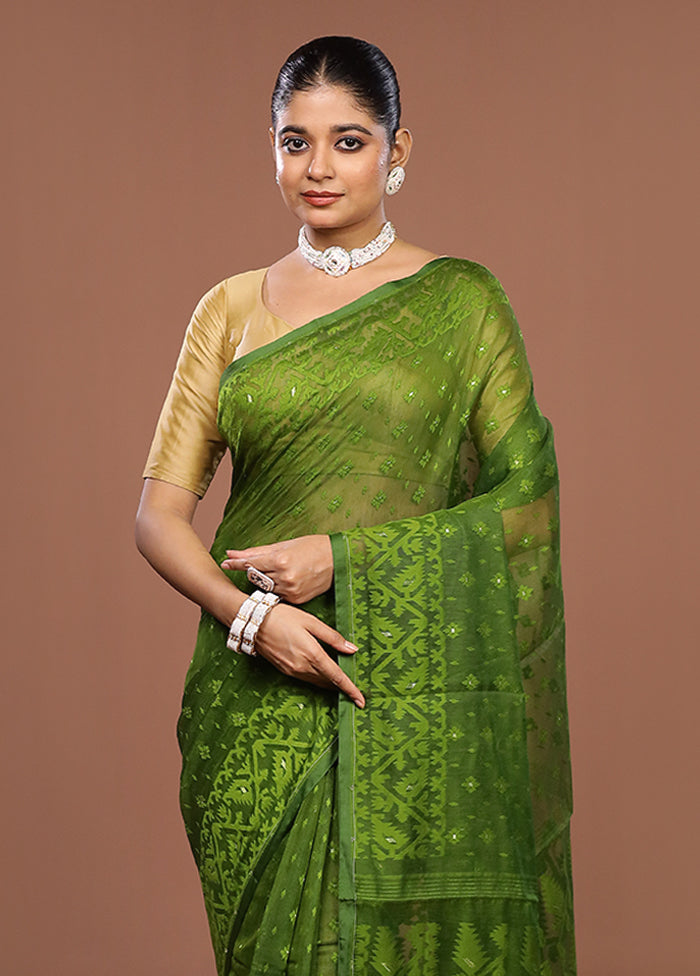 Green Jamdani Cotton Saree Without Blouse Piece