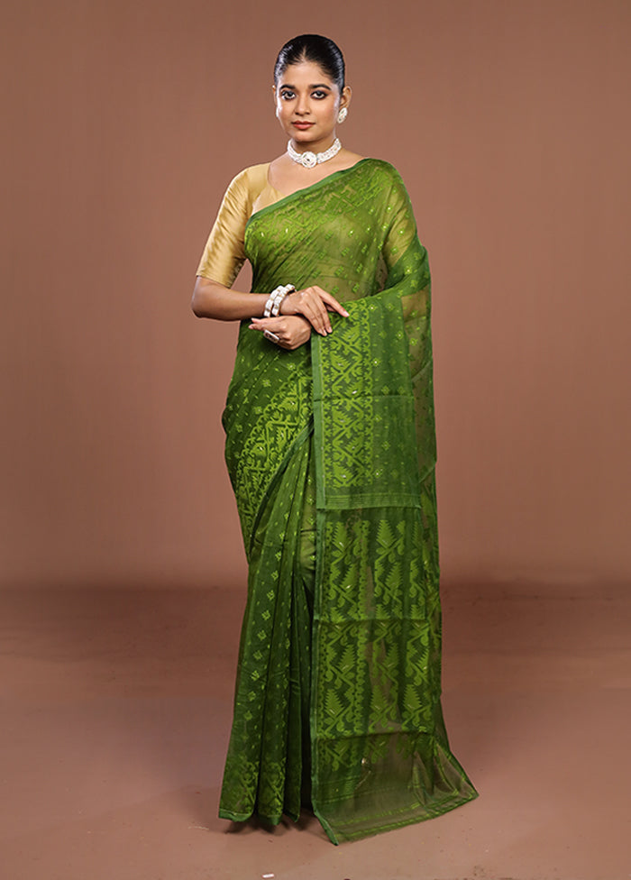 Green Jamdani Cotton Saree Without Blouse Piece