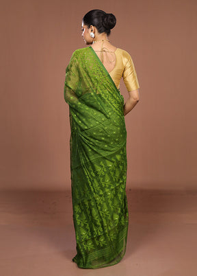 Green Jamdani Cotton Saree Without Blouse Piece