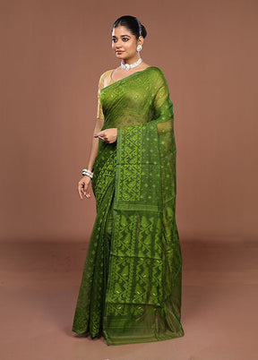 Green Jamdani Cotton Saree Without Blouse Piece