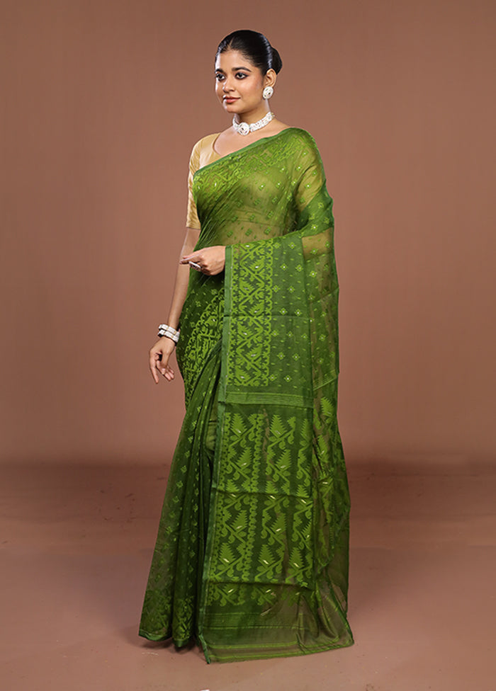 Green Jamdani Cotton Saree Without Blouse Piece