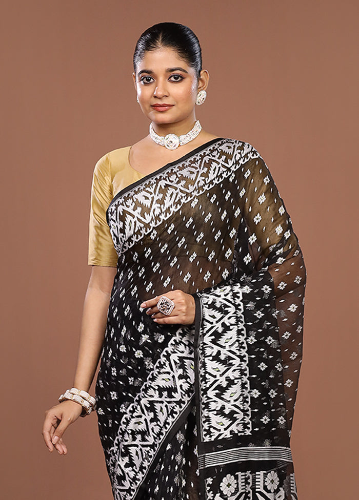 Black Jamdani Cotton Saree Without Blouse Piece