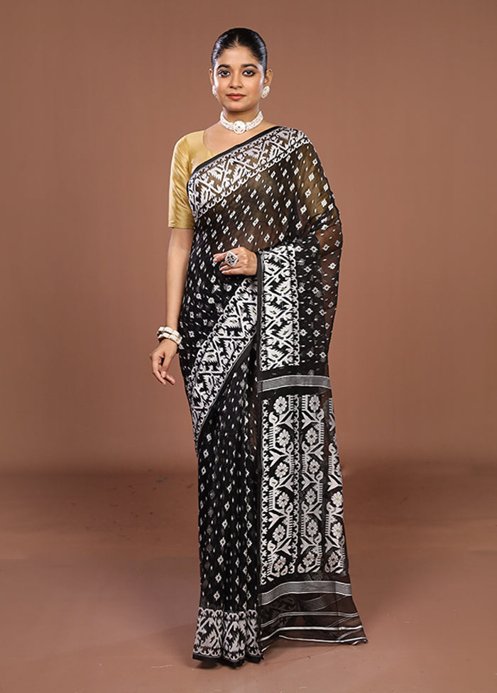 Black Jamdani Cotton Saree Without Blouse Piece