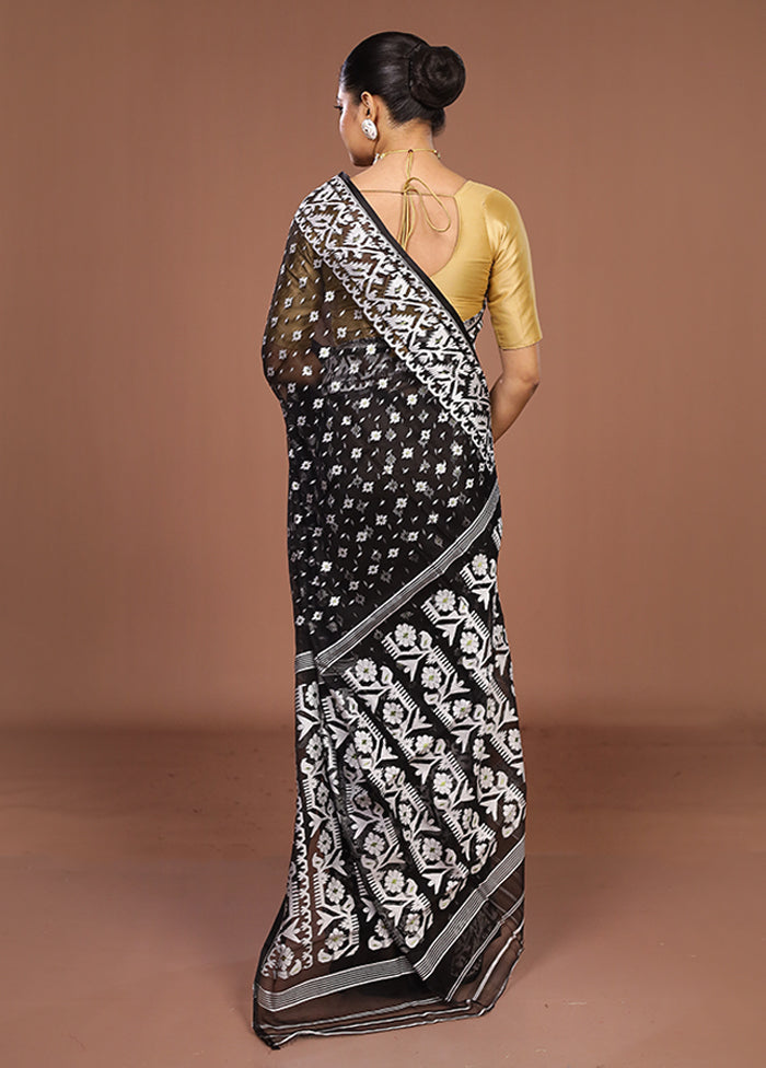 Black Jamdani Cotton Saree Without Blouse Piece