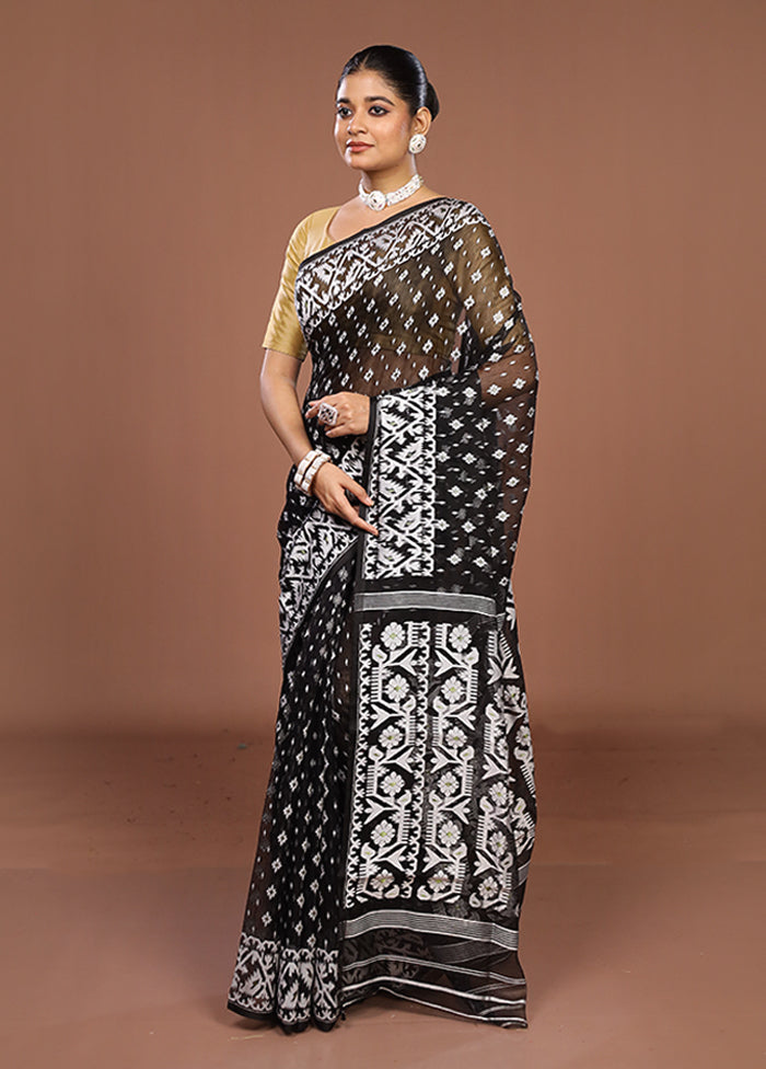 Black Jamdani Cotton Saree Without Blouse Piece