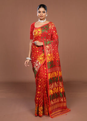 Red Jamdani Cotton Saree Without Blouse Piece