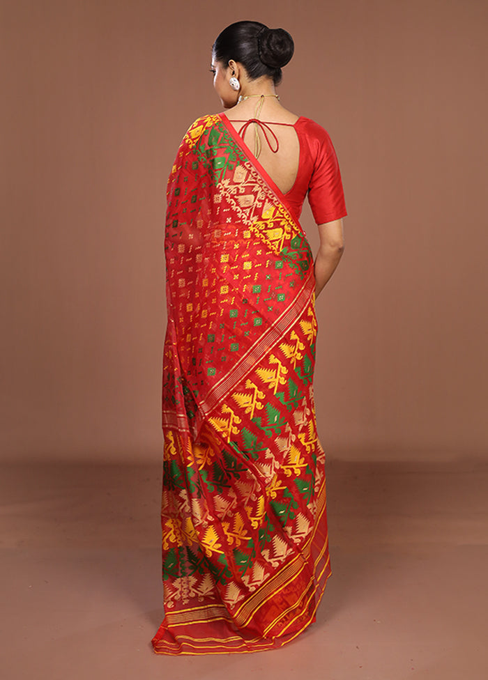 Red Jamdani Cotton Saree Without Blouse Piece