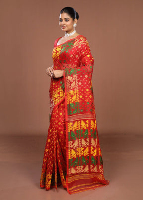 Red Jamdani Cotton Saree Without Blouse Piece