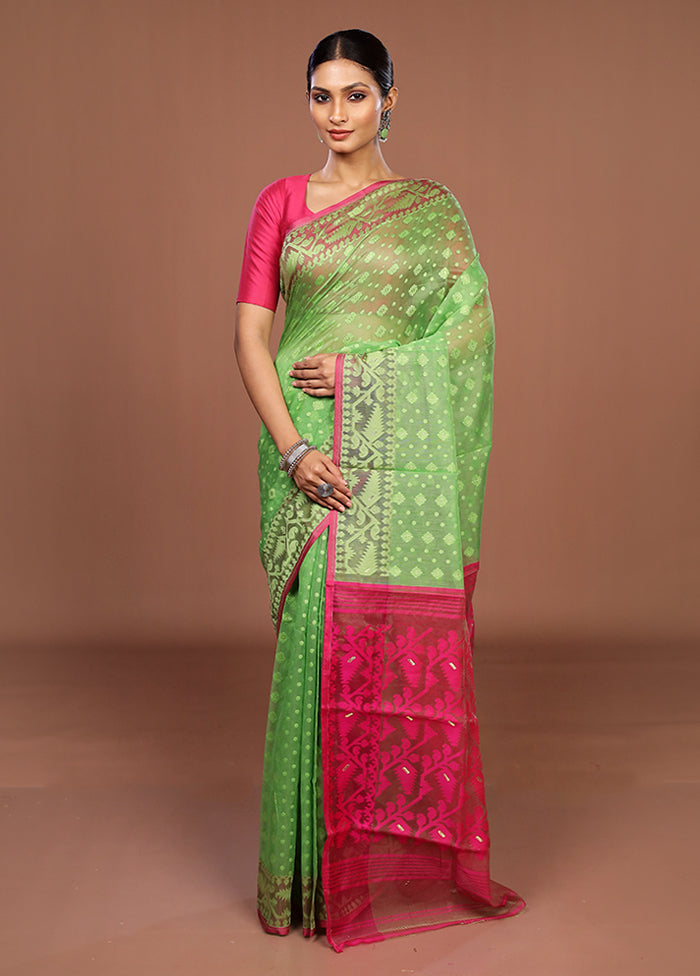 Green Jamdani Cotton Saree Without Blouse Piece