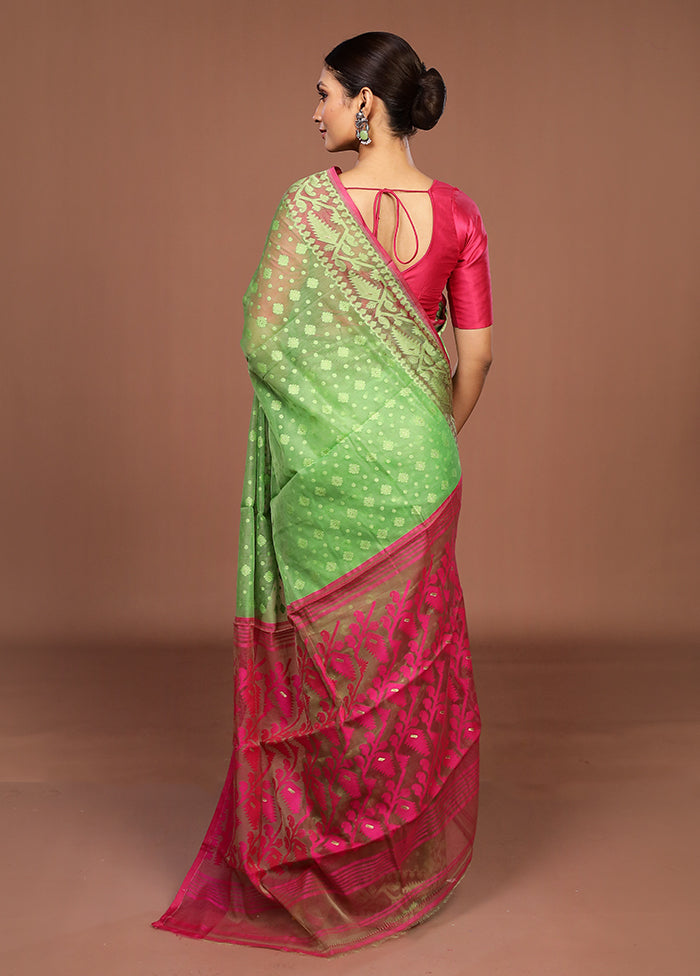 Green Jamdani Cotton Saree Without Blouse Piece