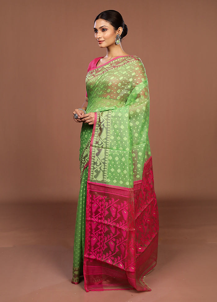 Green Jamdani Cotton Saree Without Blouse Piece