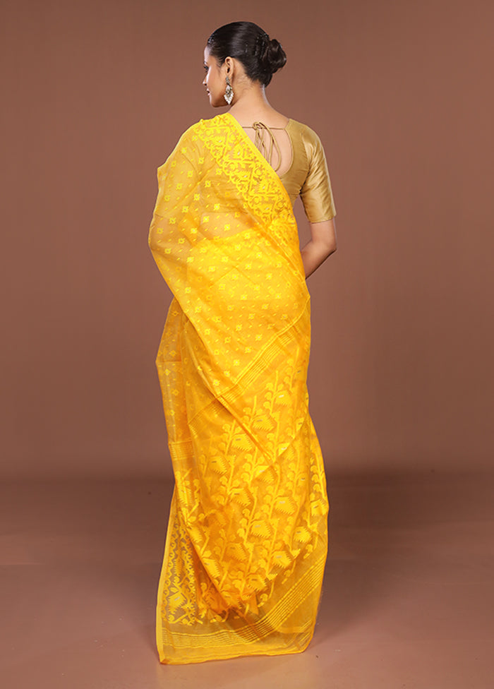 Yellow Jamdani Cotton Saree Without Blouse Piece