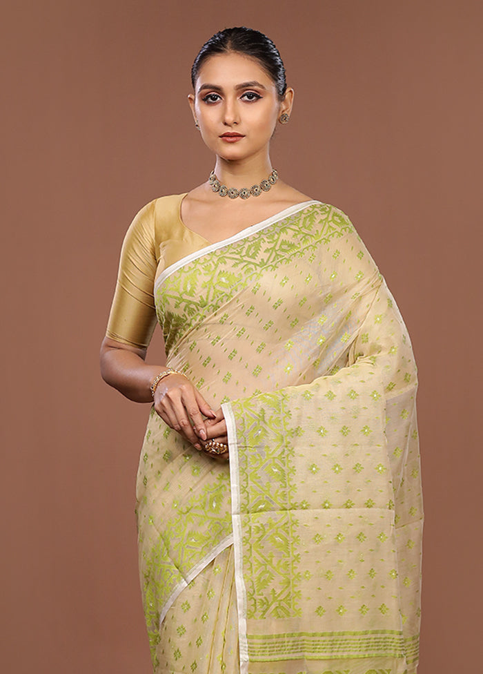 Cream Jamdani Cotton Saree Without Blouse Piece