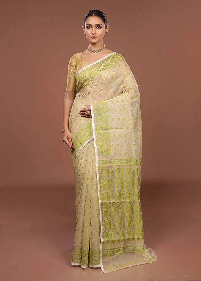 Cream Jamdani Cotton Saree Without Blouse Piece