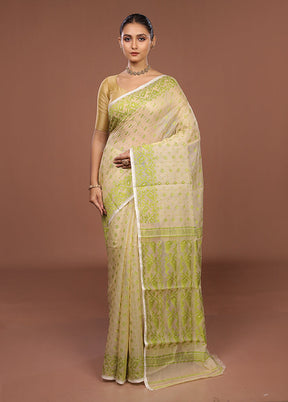 Cream Jamdani Cotton Saree Without Blouse Piece