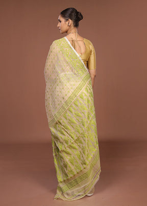 Cream Jamdani Cotton Saree Without Blouse Piece