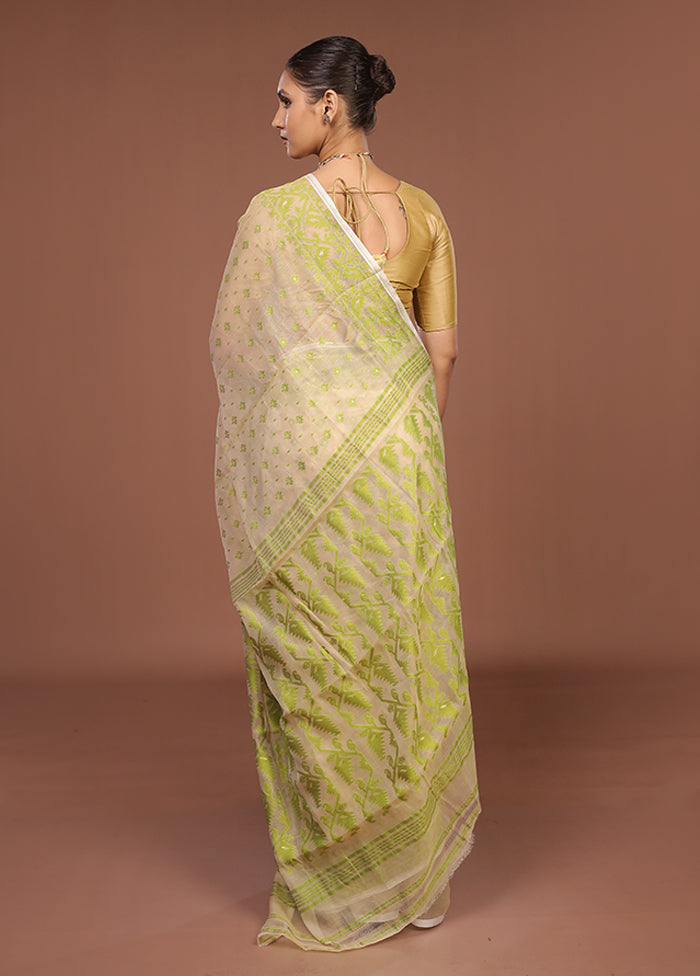 Cream Jamdani Cotton Saree Without Blouse Piece