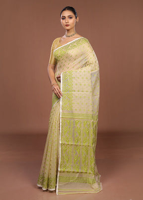 Cream Jamdani Cotton Saree Without Blouse Piece