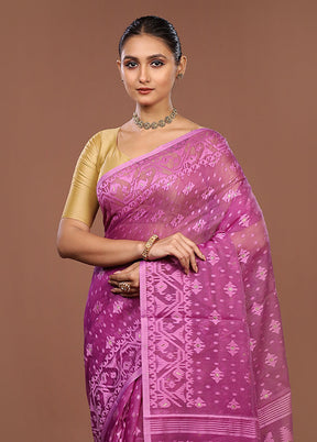 Purple Jamdani Cotton Saree Without Blouse Piece