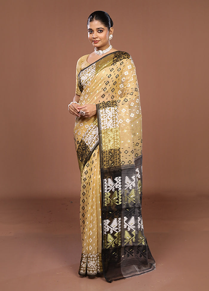 Cream Jamdani Cotton Saree Without Blouse Piece