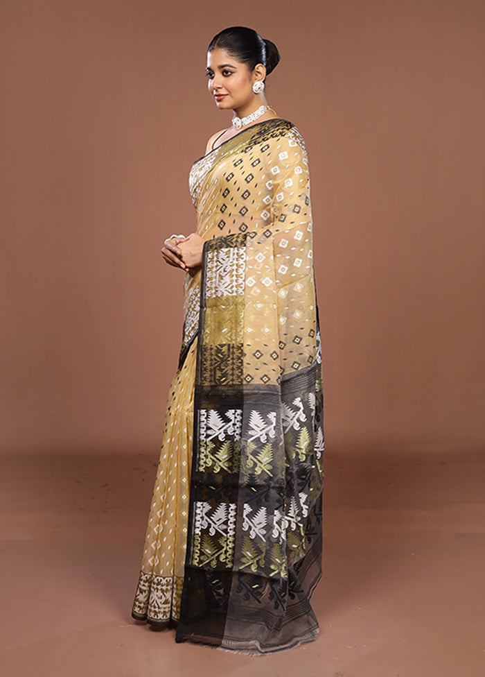 Cream Jamdani Cotton Saree Without Blouse Piece