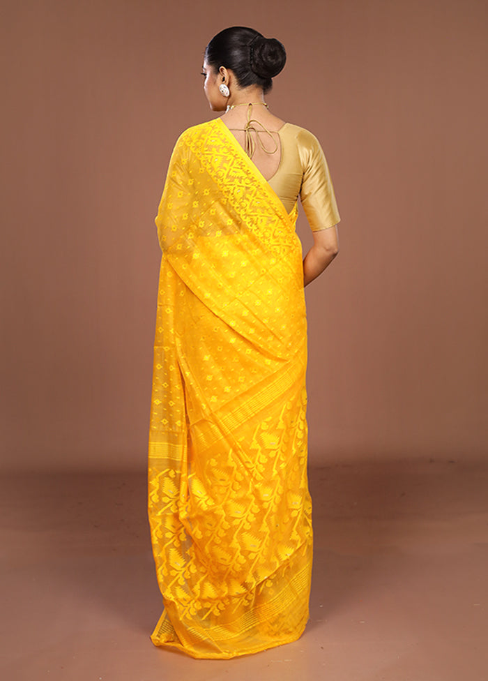 Yellow Jamdani Cotton Saree Without Blouse Piece