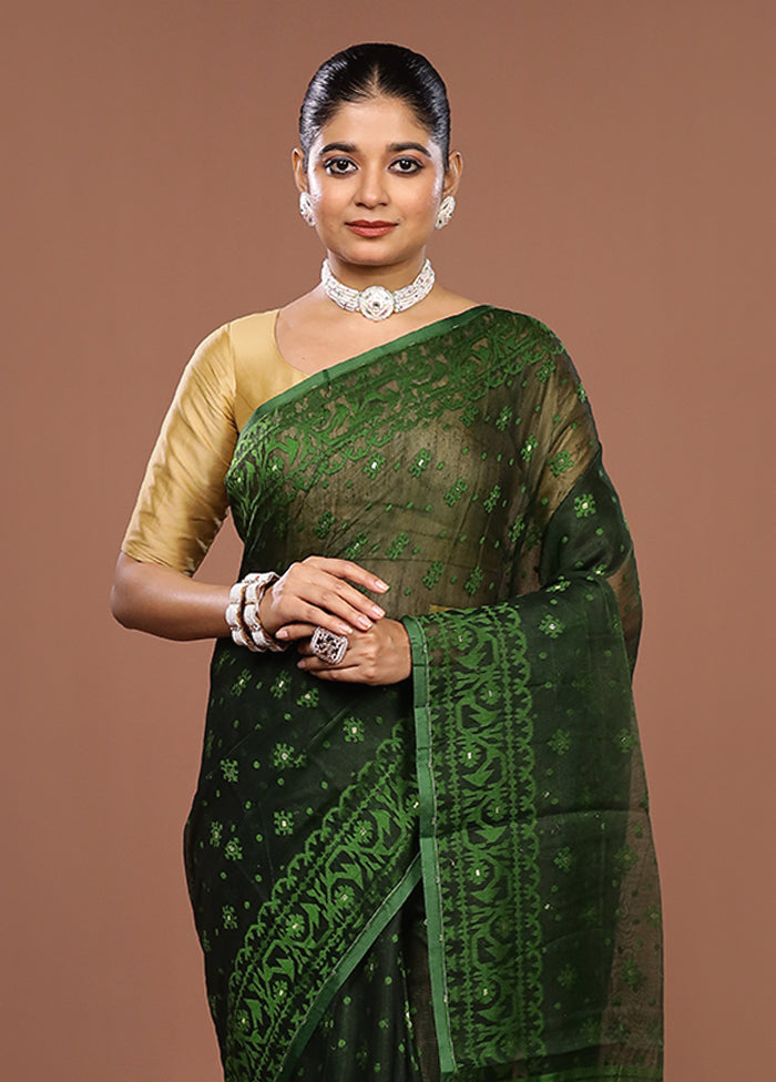 Green Jamdani Cotton Saree Without Blouse Piece