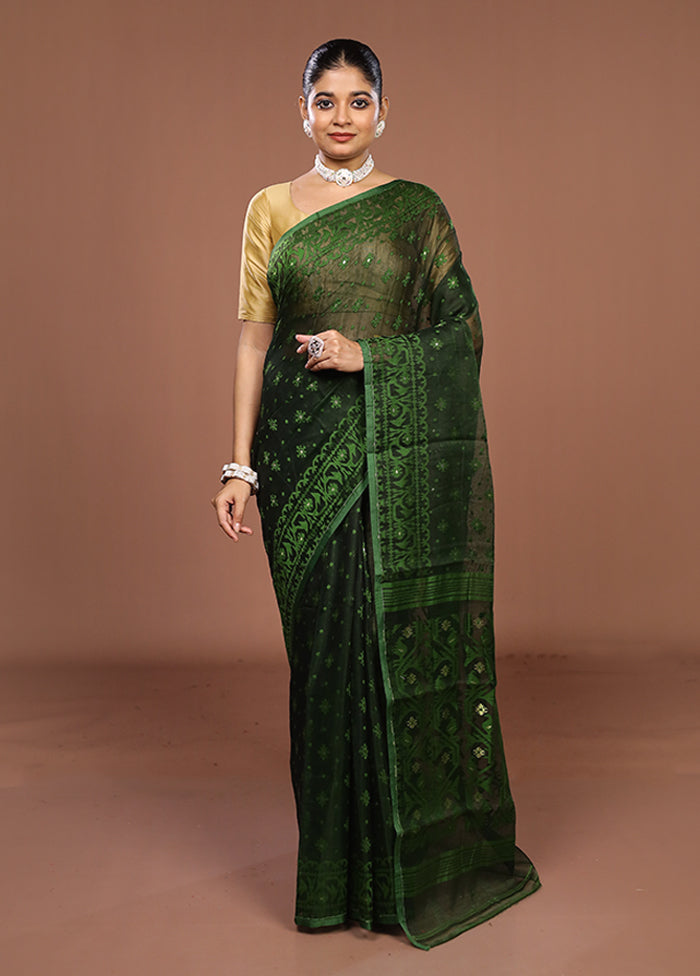 Green Jamdani Cotton Saree Without Blouse Piece