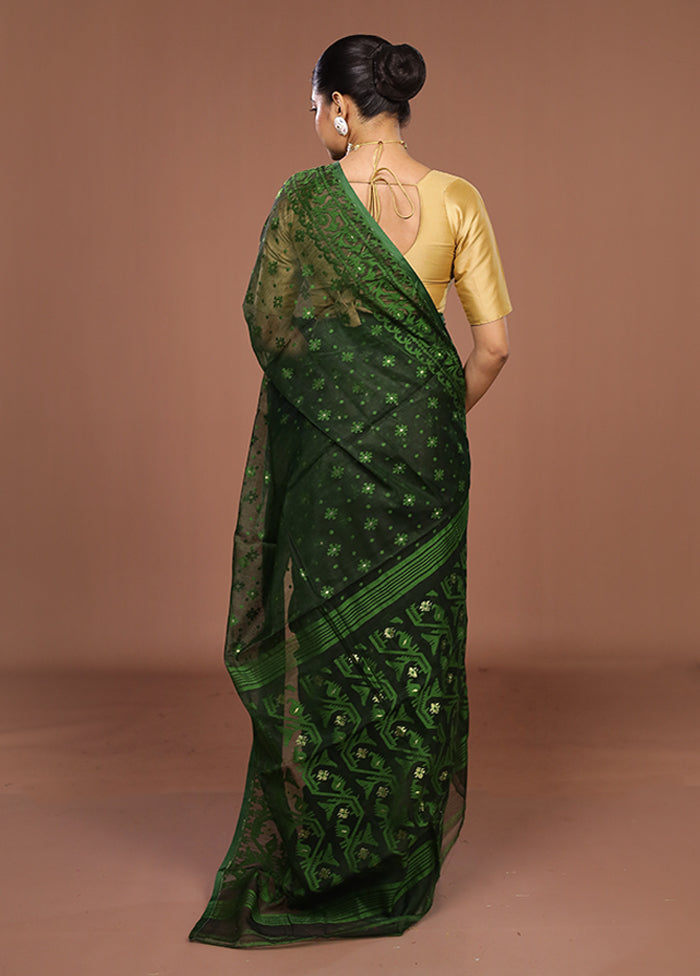 Green Jamdani Cotton Saree Without Blouse Piece