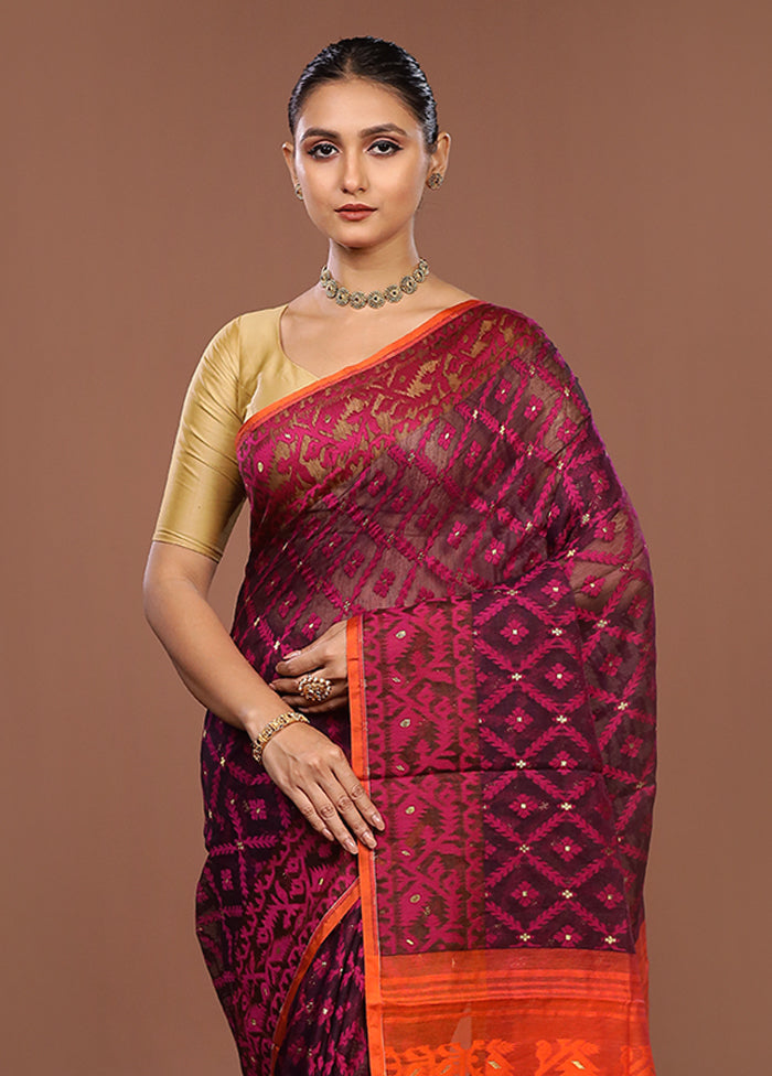 Pink Jamdani Cotton Saree Without Blouse Piece