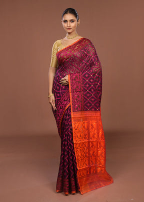 Pink Jamdani Cotton Saree Without Blouse Piece