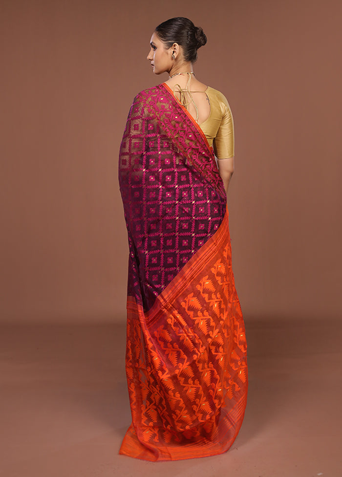 Pink Jamdani Cotton Saree Without Blouse Piece