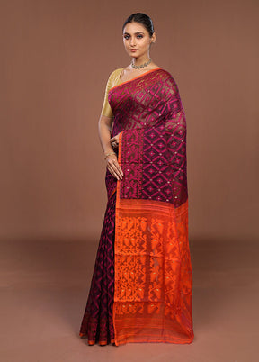 Pink Jamdani Cotton Saree Without Blouse Piece