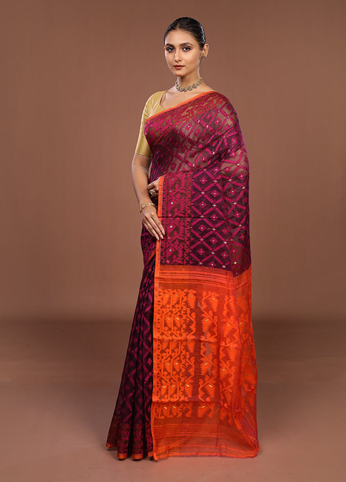 Pink Jamdani Cotton Saree Without Blouse Piece