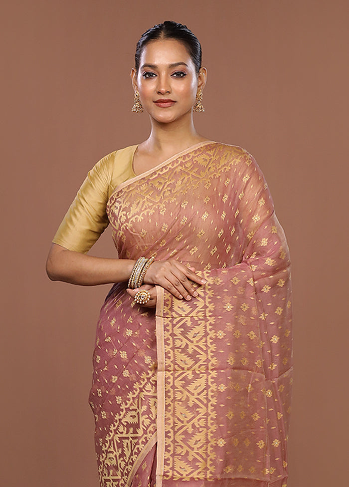 Purple Jamdani Cotton Saree Without Blouse Piece