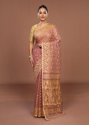 Purple Jamdani Cotton Saree Without Blouse Piece